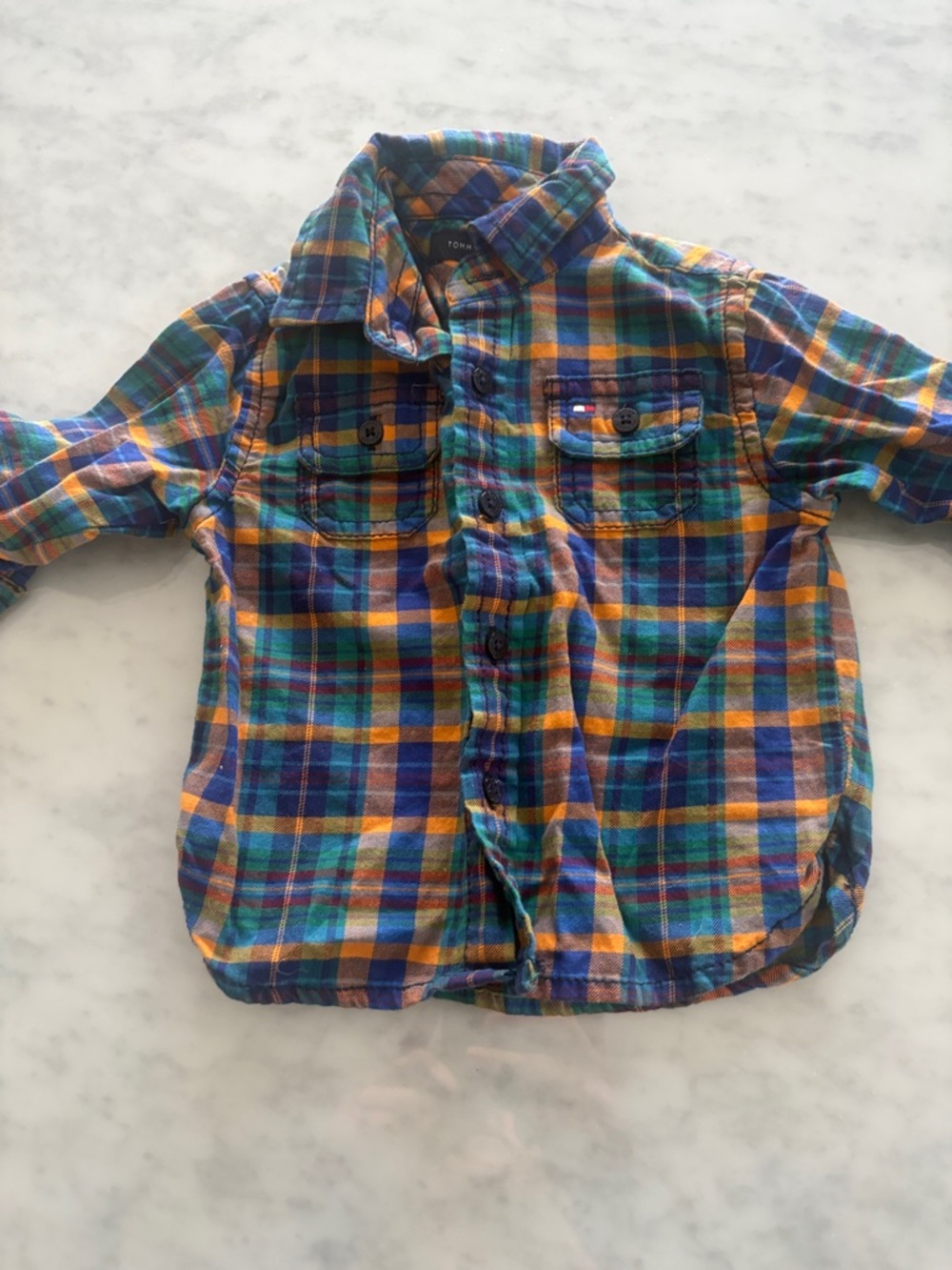 Tommy Hilfiger Blue, Orange & Green Plaid Button-Down Shirt